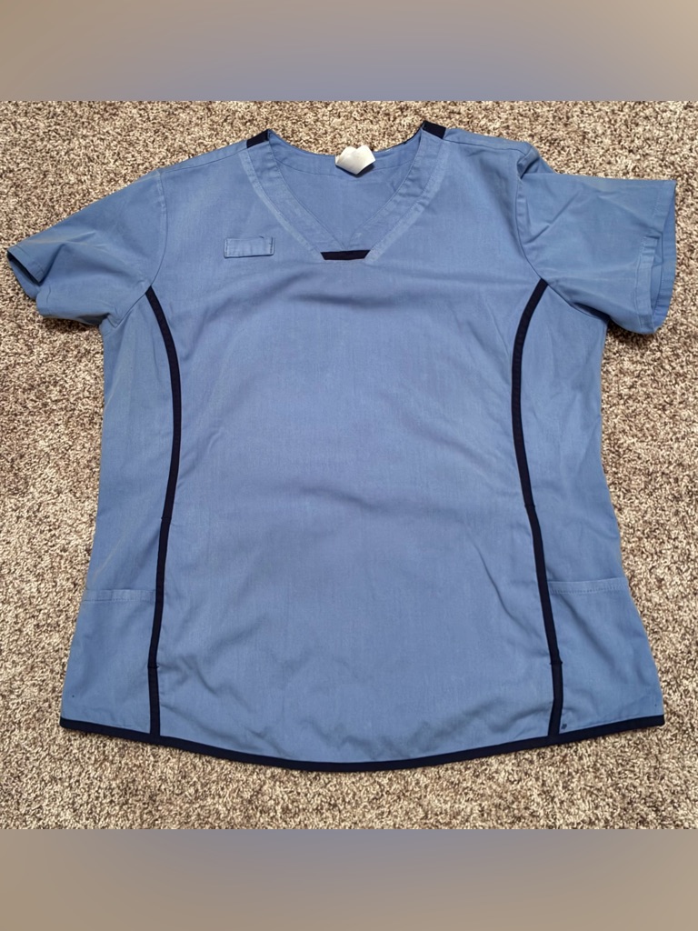 Light Blue Medical Scrub Top With Navy Trim Size Large From Urbane Scrubs